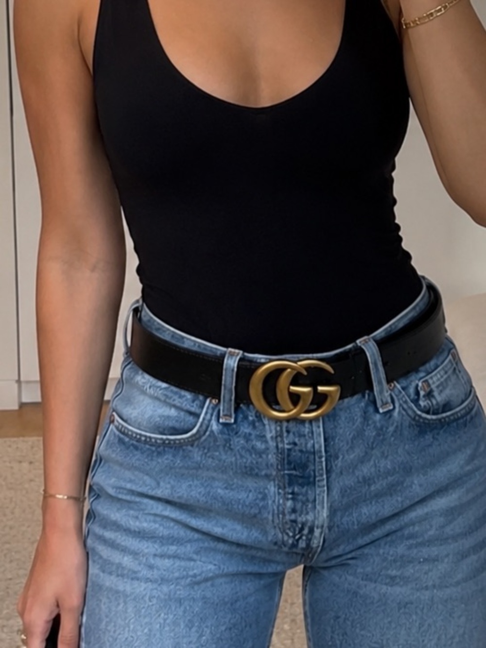 Gucci Black Double G Buckle Leather Belt